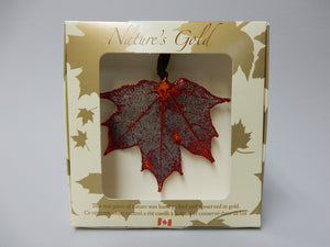 Gold Plated Maple Leaf Ornament, Red